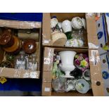 A mixed collection of items to include: Stone ware pots, bed warmer, Wedgwood cream vase, glass