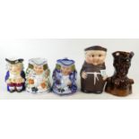 A collection of Toby jugs to include Western German Monk: Radnor jug of a gentleman drinking,