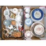 A mixed collection of items to include blue and white saucers: dinner plates etc (2 trays).
