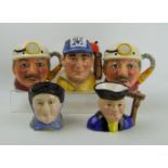 A collection of small character jugs to include: Royal Doulton The golfer D7064, Staffordshire