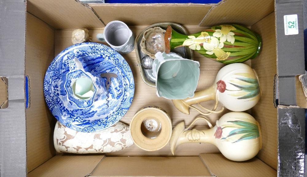 A mixed collection of items to include: Art Nouveau hand decorated jugs, Blue and White bowl, studio