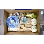A mixed collection of items to include: Art Nouveau hand decorated jugs, Blue and White bowl, studio