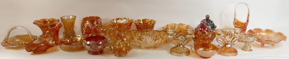 A collection of Orange Carnival Glass It