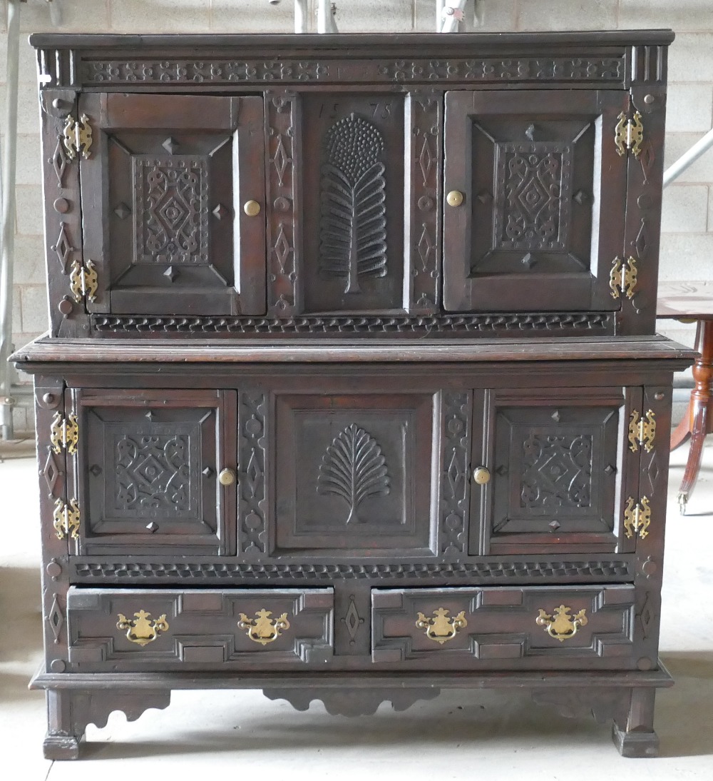 Period Oak Court Cupboard: With carving