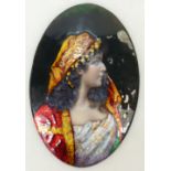 A Limoges revival Enamel portrait Plaque: Limoges revival portrait oval plaque enamelled on copper