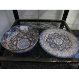 Blue patterned enamel plate and bowl