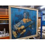 Framed print by Gorman of a guitarist