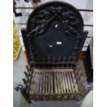 Cast iton fireback and basket