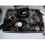 Box of modern and vintage wristwatches, pocket watches, etc