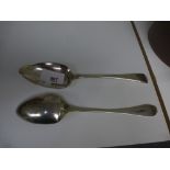 2 Georgian silver tablespoons hallmarked for London, each engraved with initials, 4 troy oz AF