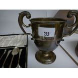 1930s plain silver double handled trophy cup, London 1939, 8.6 troy oz on an