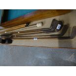 Quantity hickory shaft golf clubs etc