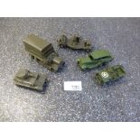 Dinky military vehicles, comprising of 152A light tank, 153A jeep, 152B reconnaissance car, 161B