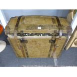 A French late 19th century roll top travel trunk Auguste Nicolle, Paris label 2 pull out trays,