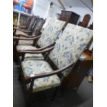 A Pair of French high back open armchairs on turned supports of Louis XIII style