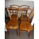 A set of 4 Bentwood cafe chairs having decorated seats A/F