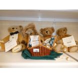 Four Merrythought teddy bears; Teddy bears picnic, The David Emanuel bear, Freddie Fisher, Edward