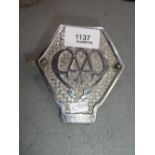 An AA industrial and commercial chrome badges, numbered V260656. 10.5cm high