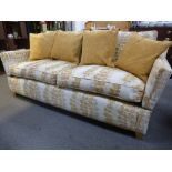 A Modern Knoll style sofa with foxglove pattern on square tapered legs 211cms