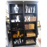 A Modern black oak style open bookcase with 10 shelves 126cms