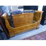 Antique French burr walnut elm day bed, 118.5 cm