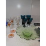 Pair of Wedgwood glass candlicks and other coloured glass items