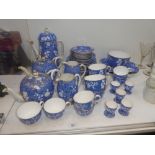 19th Century Copeland Spode part tea set decorated with white flowers, some damage