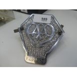 An AA industrial and commercial chrome badges, numbered V260656. 10.5cm high