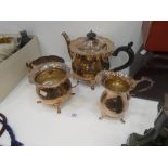 Silver plated three place teaset with two plated bowls