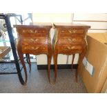 A pair of 19th century French Kingwood 3 drawer bedside chs with an inlaid decoration and gilt metal