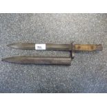 WW2 Czechoslovakian bayonet with two piece wooden grip, blade stamped CSZ, serial number 1993P, with