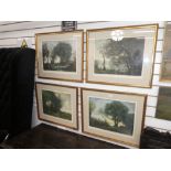 Set of 4 Mezzotints by H.Scot Bridgwater of figures in landscape, 48&37cm