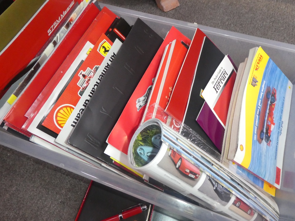 Ferrari; A tray of car brochures and similar to include Mondial, Tarossa 340, 512 and many othher
