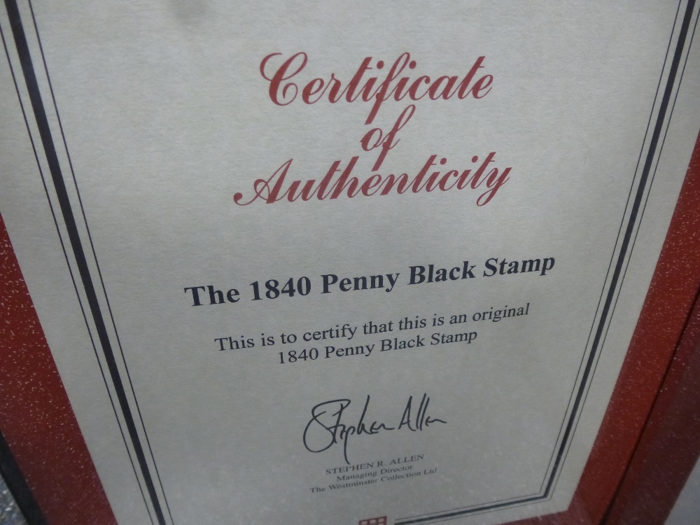 Wminster Collection Ltd; Penny Black stamp, in a black leatherette folder, with signed certificate - Image 3 of 4