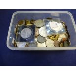 Quantity of assorted World coins to include a brass RAF badge