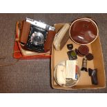 Zeiss Super Ikonta camera in brown leather case and sundry