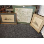 A 19th century map of Leicershire by Robert Morden a pencil signed etching after W.H Wyllie of