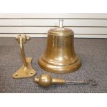 Trinity House cast brass bell with capper, possibly from a buoy, engraved and dated 1945, 26cm