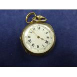 Lady's pocket watch with white enamel dial, in a gilded metal case, engraved 'Cylindre Huit Rubis'