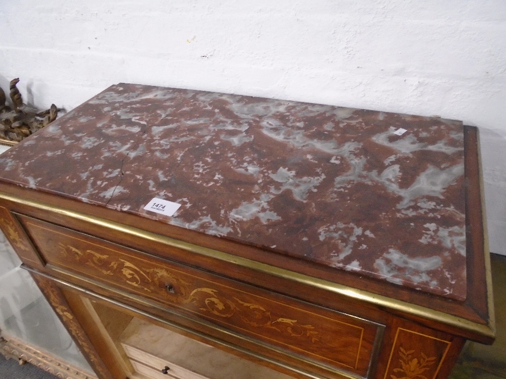 A French 19th century rosewood and brass mounted Secretaire a Abattant with marble top and inlaid - Image 2 of 3