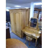 Victorian ash two door wardrobe enclosing sliding shelves and drawers and matching dressing table