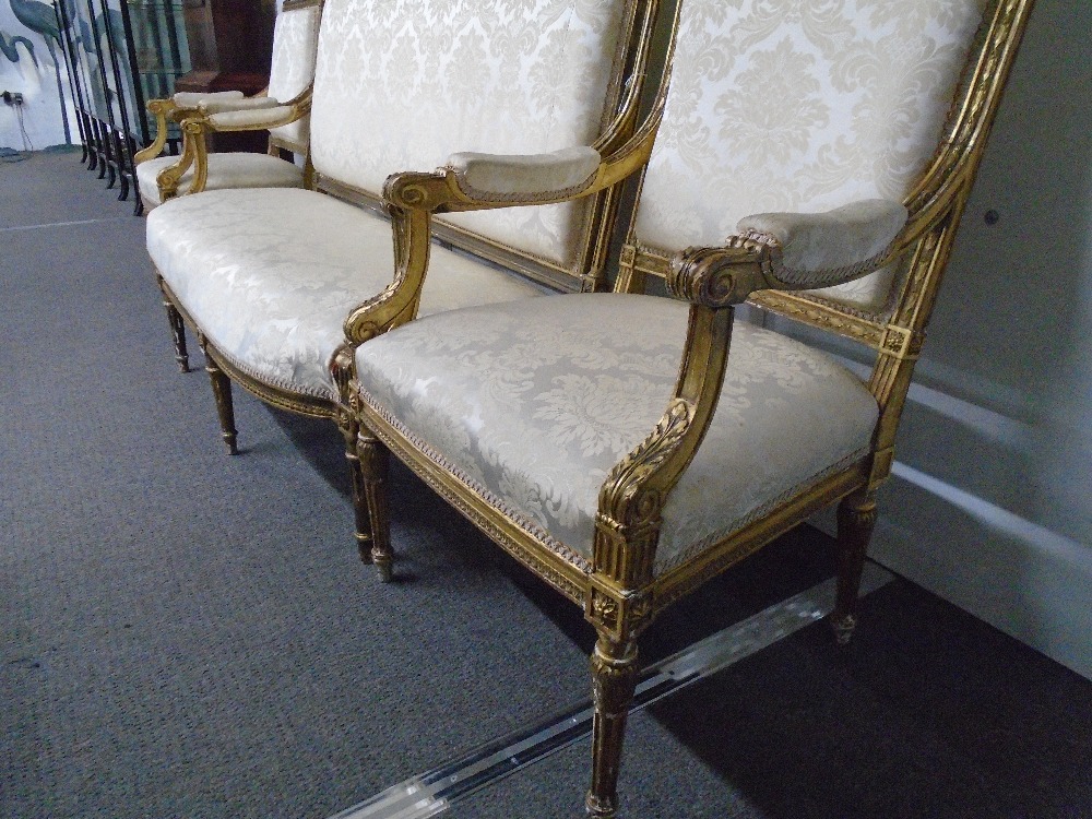 Pair of French 19th Century giltwood open armchairs and similar settee - Image 3 of 4