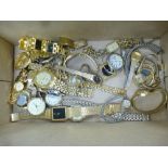 Box of various vintage wristwatches with gilt metal straps
