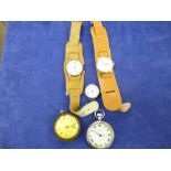 Two similar Gents vintage wristwatches, Smiths DeLux and Roamer Popular, on tan leather strap, 2