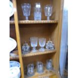 Three engraved glass tankards, four glass goblets and sundry