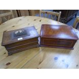 A 19th Century walnut box having pin cushion top and an inlaid box with parquetry lid