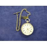 Late 19th Century silver gents pocket watch with white enamel dial by H.Samuel of Mancher, on silver