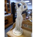 19th Century white marble figure of a female nude holding grapes beside a tree stump, 90cm