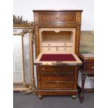 A French 19th century rosewood and brass mounted Secretaire a Abattant with marble top and inlaid