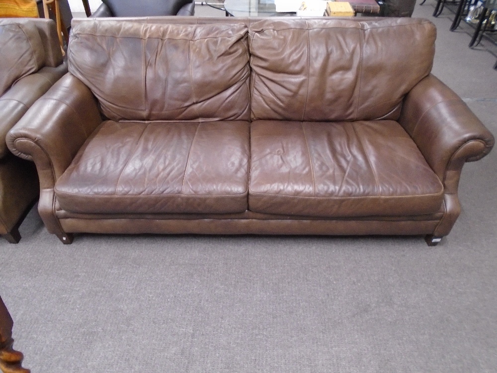 Two and three seat brown leather sofa - Image 3 of 3